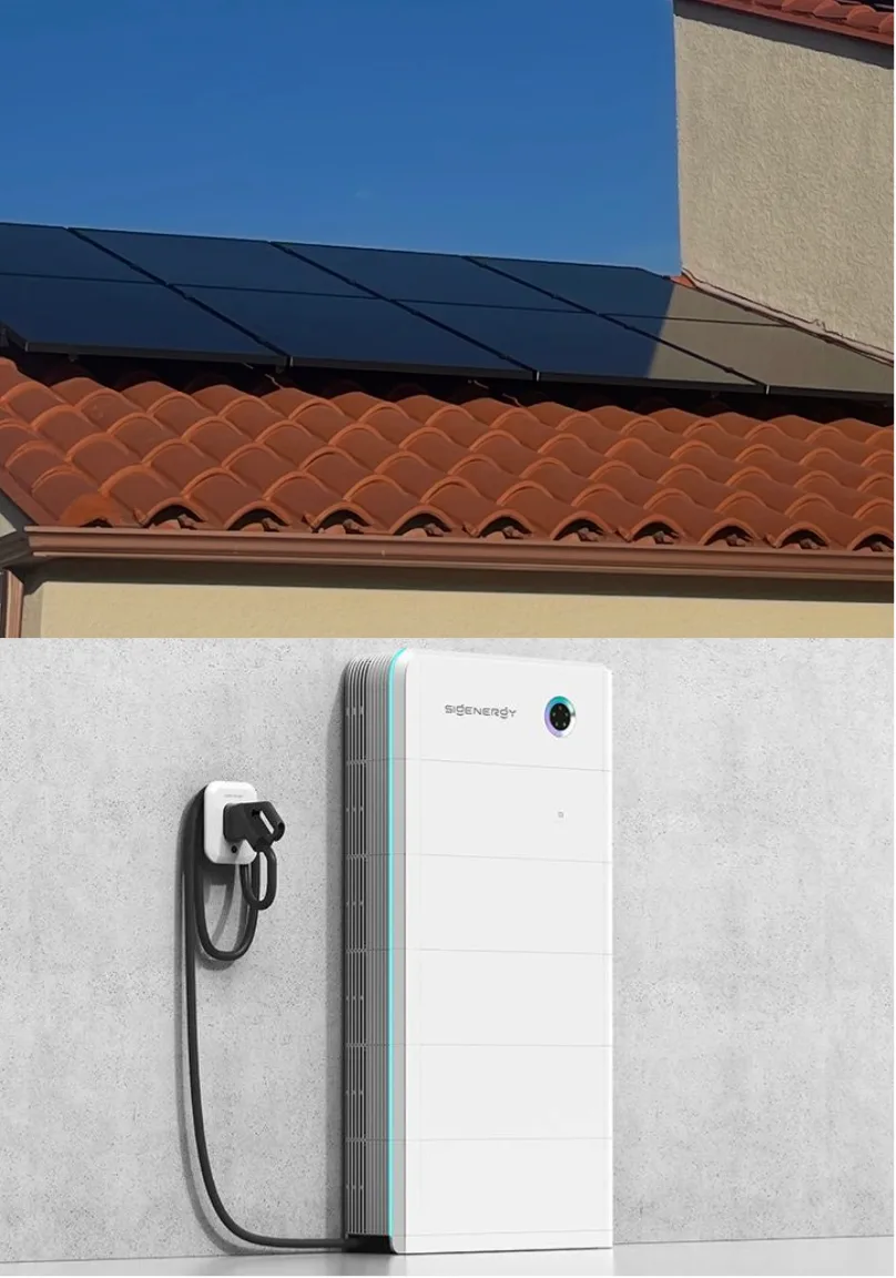 Panneaux photovoltaïques en toiture, batterie de stockage murale et borne de recharge d'un pack complet